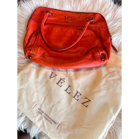 Velez‎ Women's Leather Shoulder Handbag Classic Minimalist Teacher Orange - Picture 13 of 14